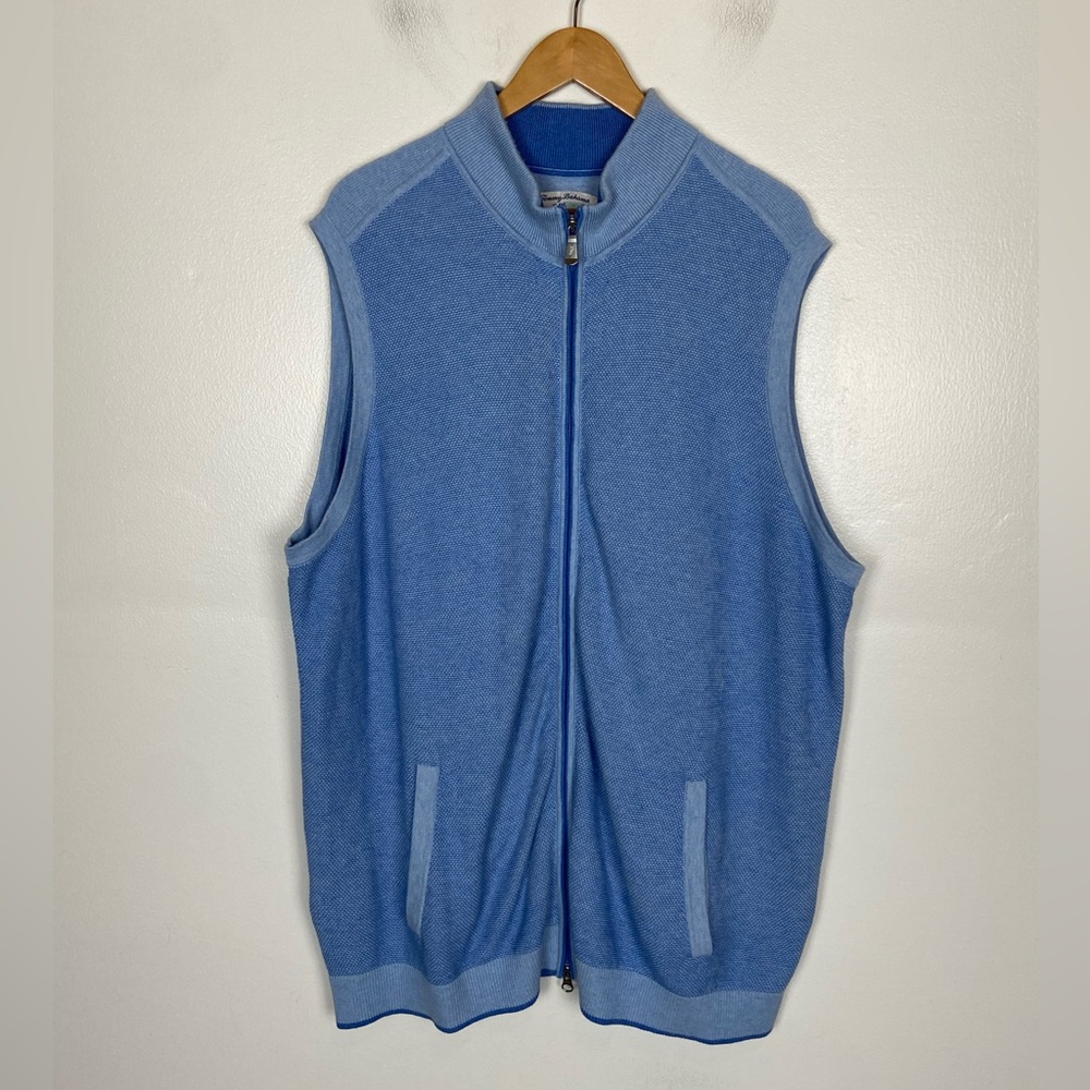 Tommy Bahama Men's Full Zip‎ Vest Sweater Size 2XLT Tall Blue Mock Neck Pockets